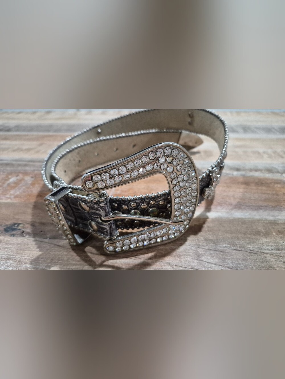 Leather Rhinestone Buckle And Crosses Women's Fashion Belt - Silver Size S M